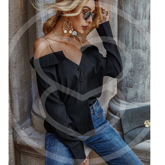 Boho chic button down cold shoulder top green - Picture 2 of 12